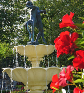 Fountain and Flowers at Lasdon Park and Arboretum