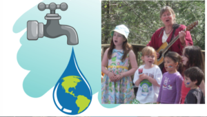A faucet with an earth in a drop of water plus Diane with children singing