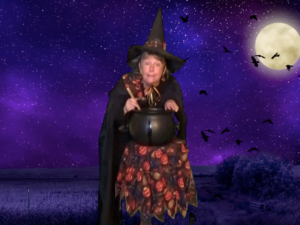 Diane with the Halloween cauldron