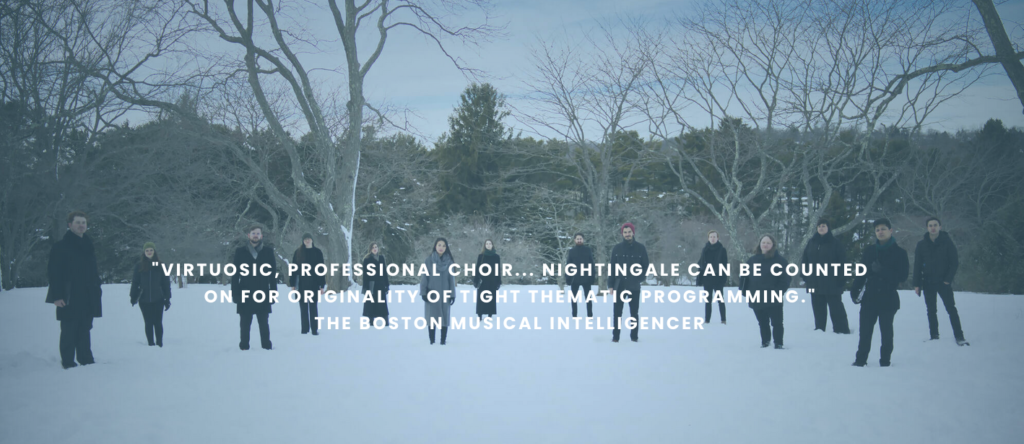 Nightingale Vocal Ensemble outdoors in snowy landscape